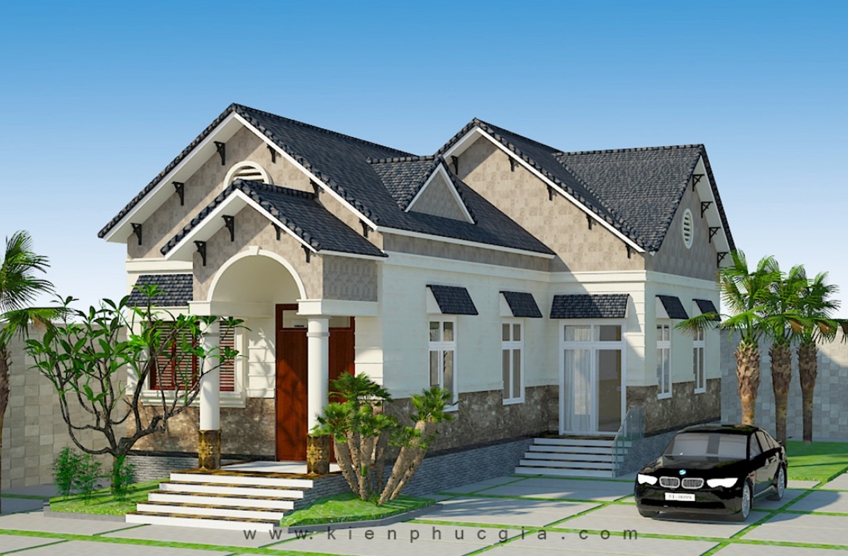 Mẫu biệt thự nhà vườn cấp 4 diện tích 150m2 kiến trúc bán cổ điển